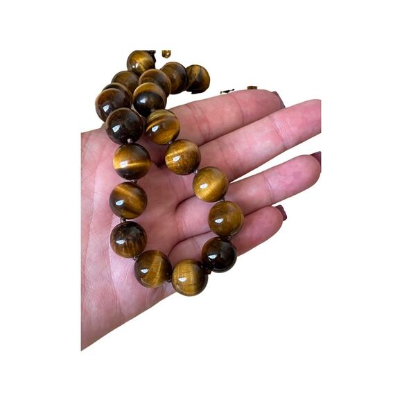 Vintage Tigers Eye Necklace Large Bead Tigers Eye Necklace Golden Tigers Eye - Picture 7 of 7